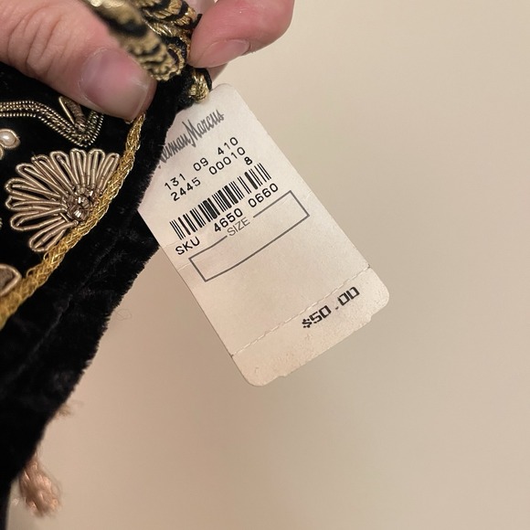 Neiman Marcus Precious Stone Gold Embroidered Velvet Christmas‎ Stocking Sudha